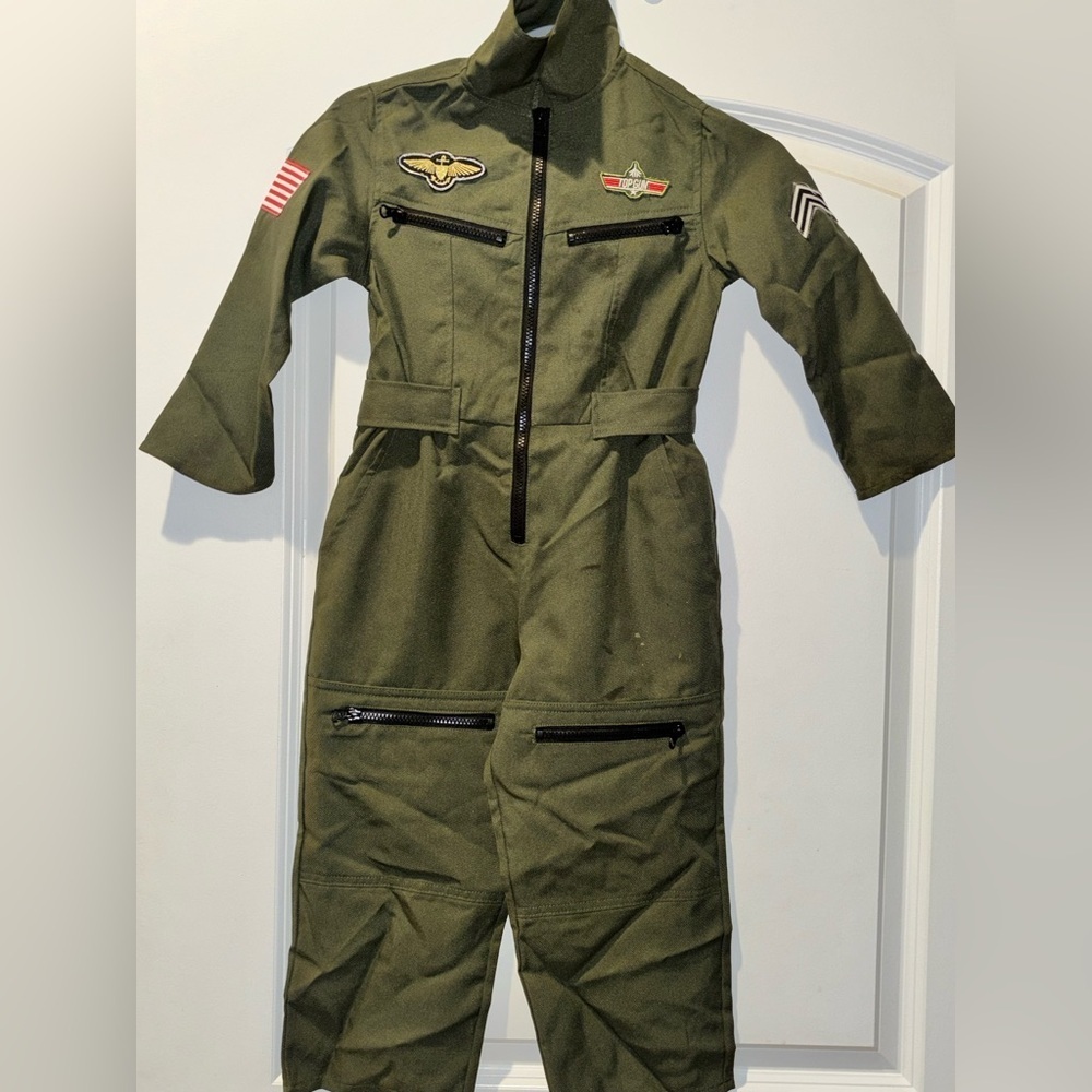 Top Gun Kids Green Flight Suit Costume - Picture 2 of 8